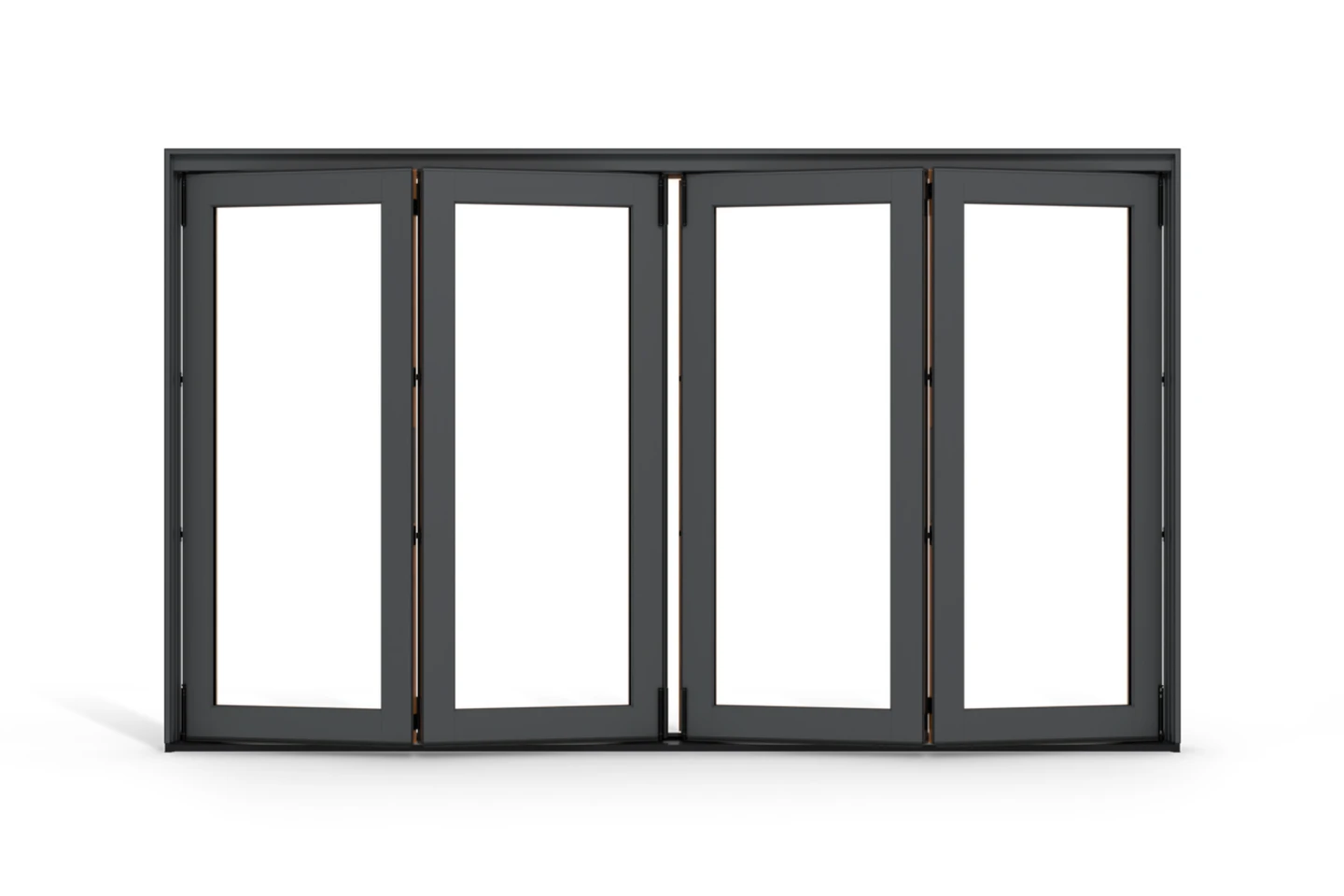A folding glass door part way open
