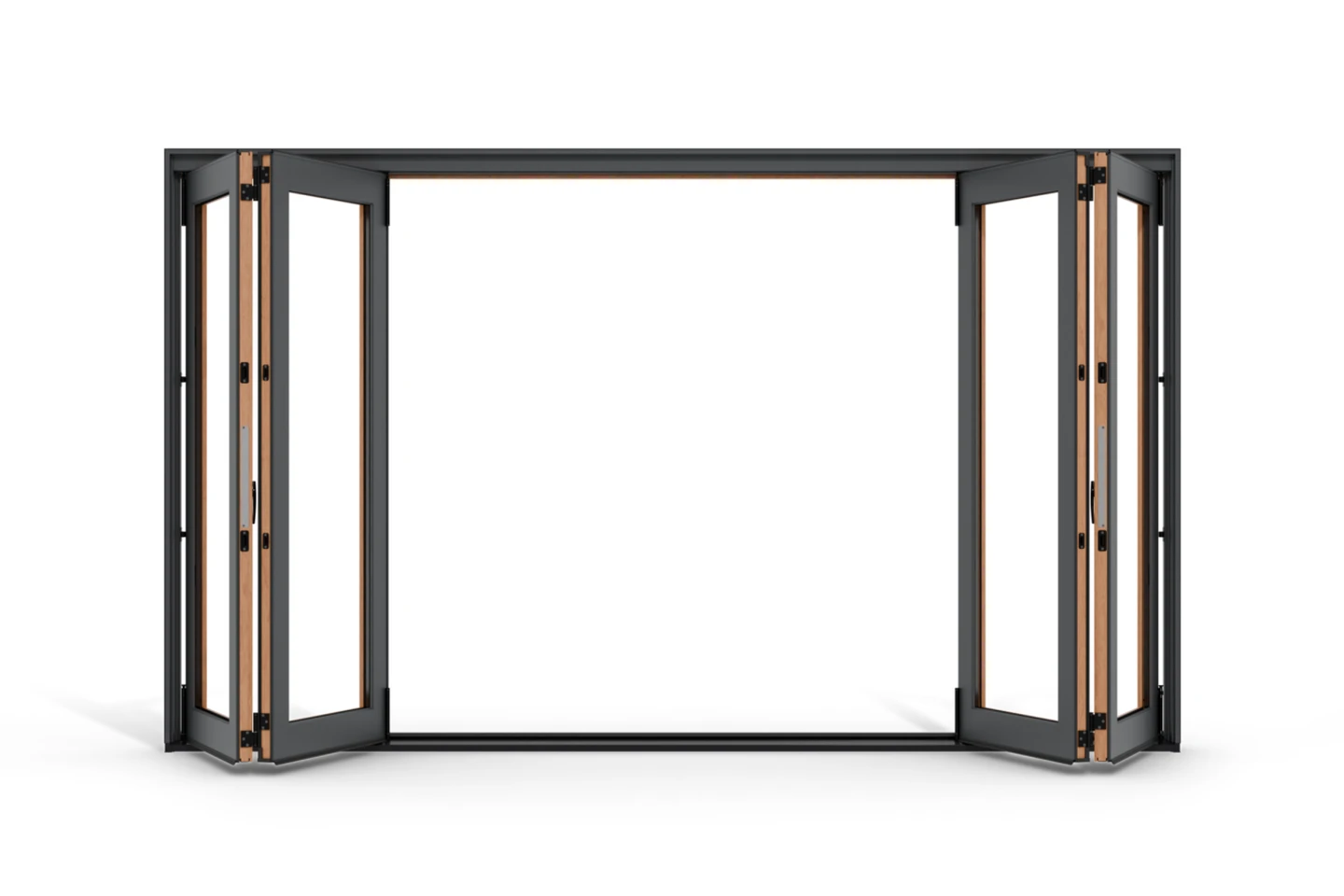 A folding glass door fully open